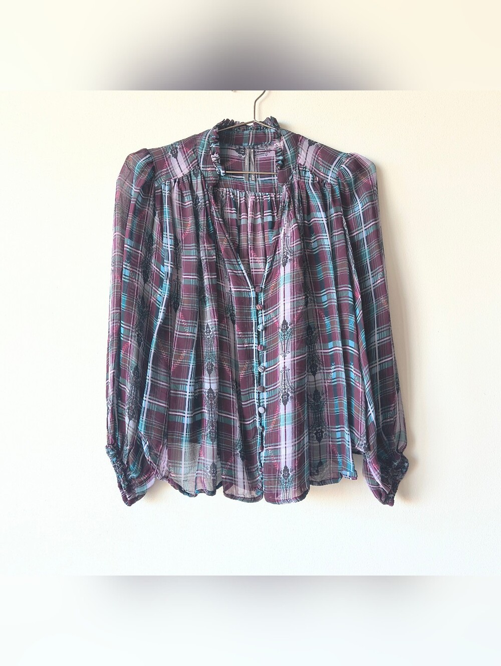 Anthropologie Estela Plum Maroon Sheer Blouse
